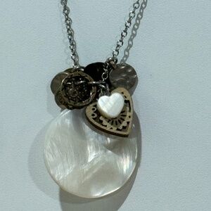 MCM Mother Of Pearl Boho Shell Heart Charm Necklace Made By AEO Signed
